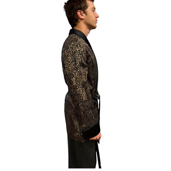 L.W. Wardy Leopard Jacquard Satin Smoking Jacket XS Made in USA - Picture 11 of 17